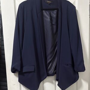 Quince Navy Open-Front Draped Blazer Jacket